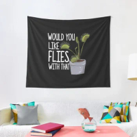 Flies With That - Funny Venus Fly Trap Tapestry Art Mural Luxury Living Room Decoration Room Decorations Aesthetic Tapestry