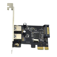 การ์ดขยาย PCIE, PCI-E เป็น 2 พอร์ต USB3.0, การ์ดแปลง 5Gbps, สำหรับ Win7/8/9/10/Linux
