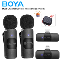 BOYA BY-V Wireless Lavalier Lapel Mini Microphone for iPhone Android Smartphone PC Computer Live Streaming Youtube Recording