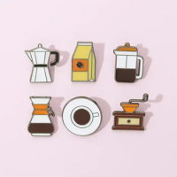 Enamel Coffee Complete Cup Pot Machine Pins Badge Brooches Gift for Friends 7911Spots