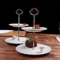 碟子 HYU下午茶點心架蛋糕家用陶瓷雙層水果盤甜品臺零食托盤