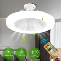 LED light fan with remote control E27 converter base, smart silent ceiling fan for bedroom, living room, corridor, toilet