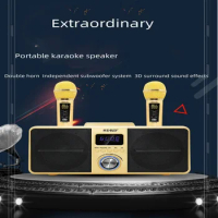 Outdoor Portable Wireless Bluetooth Speaker Home Karaoke System Stereo Surround Subwoofer Music Boombox with Dual Microphone