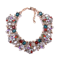 Handmade Artificial Jewellery Shops Exaggerated Big Gem Crystal Rhinestone Choker Kundan Chunky Statement Necklace for Women