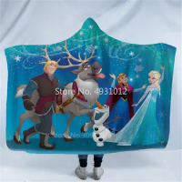Disney Frozen Princess Elas Anna Hooded Blanket wIth Cloak Magic Hat Children Napping Blanket Sherpa Kids Sofa TV Car Body Cover