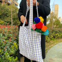 Mara's Dream Shoulder Bags Woman Handbag Simple Style Shopping Bags Travling Lattice Commuter Shoulder Bags Cloth Bag Student