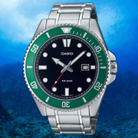 【CASIO 卡西歐】綠黑水鬼 槍魚 200米潛水錶 運動手錶 考試手錶 學生錶 畢業禮物(MDV-107D-3AV)