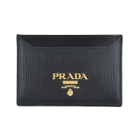 【PRADA 普拉達】PRADA雷雕金字LOGO PVC 2卡開口式卡夾(黑)