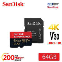 SanDisk 晟碟 (極速全新版) 64GB Extreme PRO A2 記憶卡 附SD轉卡 (高速讀取200MB/s 原廠永久保固)