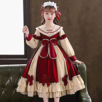 Girls' Lolita Princess Dress New Long Sleeve Dress Children's Winter Clothing College Style Fleece L