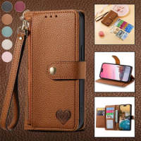Wrist Strap Phone Cover For Samsung Galaxy A33 A14 A90 A71 A54 A42 M53 F52 A80 A41 Lichee Leather Magnetic Flip Wallet Case