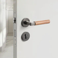 High Quality Walnut Handle Bedroom Door Lock Mute Security Door Locks Indoor Hardware Retro Mechanical Lockset with The Key