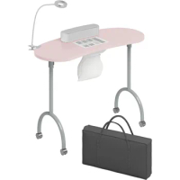 Portable Manicure Nail Table, Foldable Manicure Table with Dust Collector Fan, LED Lamp, 4 Lockable Wheels and Carry Bag