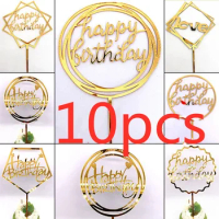 Multiple Styles Happy Birthday Cake Topper Pink Gold Acrylic Cake Toppers Baby Shower Cake Birthday Party Cake Flag Decorations