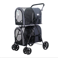 New Luxury Designer Double Dog Stroller Foldable 4 Wheels Dog Pram Trolley 3 In 1 Twin Pet Stroller For Dogs Cats