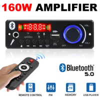 160W Amplifier MP3 Decoder Board DC 12V Bluetooth 5.0 Car Kit 6.5mm Microphone MP3 Player FM TF USB 3.5mm AUX DIY Home Speaker
