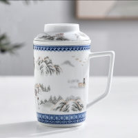 陶瓷茶杯過濾泡茶杯高檔辦公杯家用馬克杯帶蓋茶水分離杯子