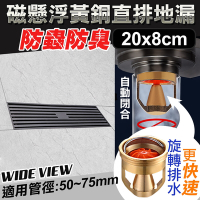 WIDE VIEW-20x8cm磁懸浮黃銅防臭直排地漏(排水口 排水孔 落水頭 集水槽 地排 水門/K8039)
