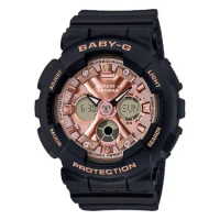 CASIO 卡西歐 風格時尚雙顯女錶 樹脂錶帶 黑X玫瑰金 防水100米 ( BA-130-1A4 )