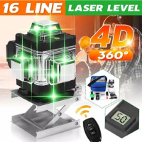16 Lines 4D Automatic Laser Level Self-Leveling Green Beam Cross Line Laser Level 360 Vertical &amp; Horizontal Glasses Receiver
