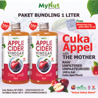 MYNUT PAKET CUKA APEL SUPER HEMAT 1 LITER - 2 BOTOL UKURAN 500 ML - APPLE CIDER VINEGAR 100% ASLI PR