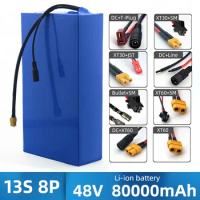 48V 13S8P 80000mAh ultra strong 18650 cell electric bicycle lithium battery rechargeable battery pack BMS + charger
