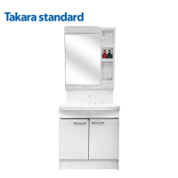 Takara 日本原裝進口75CM洗面化妝台/雙門浴櫃+單面收納鏡附照明(含基本安裝)