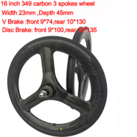 16" 349 Birdy Carbon Clincher Three Spokes Wheel V Brake 74 130 Disc Brake 100 135 16 Inch Folding Bike Wheelset