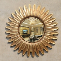 新款歐式復古太陽壁掛鏡防水浴室鏡衛浴鏡壁爐裝飾鏡子玄關鏡子