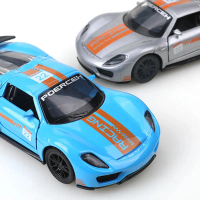Model kereta aloi skala 1:36, replika Porsche 918 Spyder, kereta mainan tarik mundur, koleksi untuk 