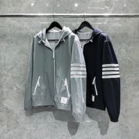 2022 Fashion TB THOM Brand Jacket Men Cardigans Clothing Spring Autumn Casual Coat Hooded Striped Solid Loose Jacket