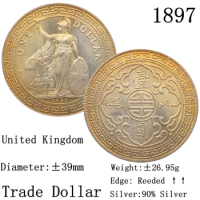 United Kingdom 1897 90% Silver Copy Coin 1 One Dollar British George Trade Dollar Great Britian Collection Commemorative