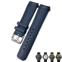 PCAVO 22mm Fluorine Rubber Watch Strap Soft Black Blue Watch Bands for IWC AQUATIMER FAMILY for Men Bracelet