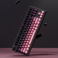 Double Shot PBT Gradient Black and Pink Keycaps 135 Keys Shine Through Keycaps Cherry Profile for Gateron MX Switches Keyboard