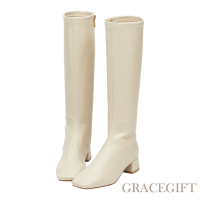 【Grace Gift】rather聯名-修長濾鏡方頭長靴 米白