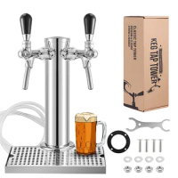 Draft Beer Tower,Dual Faucet Tap Kegerator Tower,3'' Dia. Stainless Steel Column Beer Dispenser with Hose,Wrench,Brewing Bar Kit