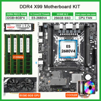 X99 motherboard kit lga2011-3 Xeon E5 2680 V4 CPU 32GB (4*8G) 2133MHz ddr4 ram 256GB Nvme m2 SSD Rx 580 8GB Graphics Card Cooler