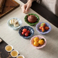 Chinese Drain High Foot Ceramic Fruit Dishes Luxury Food Storage Tray Plates for Food Household Serving Tray Equipment Ornaments