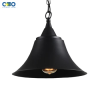 Vintage Horn Shape Black Metal Pendant Lamp Indoor Lighting Bra Dining Room Pendant Lights Cord Lenght 1.2M E27 110-240V