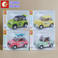 SEMBO Cartoon Car Building Blocks Children's Educational Toys Cool Birthday Gift Assembly Model Kawaii Figure Ornaments