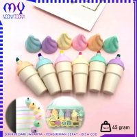 HighLighter Alat Tulis Unik Bentuk Es Krim Cone Isi 6 Pcs Free Pouch