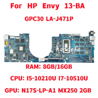 GPC30 LA-J471P Mainboard For HP Envy 13-BA Laptop Motherboard CPU: I5-10210U I7-10510U GPU: MX250 2GB RAM: 8GB/16GB 100% Test OK