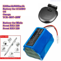 Robot Vacuum Cleaner Battery 5200mAh/6800mAh YCR-MT12-S1 for iCLEBO Omega O5, YCR-M07-20W, for Miele Scout RX2 120,Scout RX3 120
