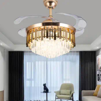 Luxury Crystal 42 Inch Ceiling Fan with Light Gold Bedroom Living Room Ceiling Fan Lamp Remote Control Sealing Fan with Lamp