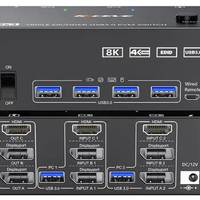 KVM Switch 3 Monitors 2 Computers 8K@60Hz 4K@144Hz, 2 Displayport + HDMI USB3.0 KVM Switch Triple Monitor with 4 USB 3.0 Port