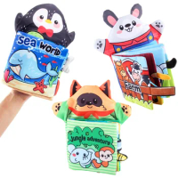 Children Early Education Ringing Paper Cloth Book 2 In 1 3D Three-dimensional Hand Puppet Cloth Book Animal Tail Baby Book