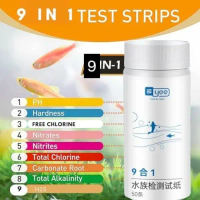 YEE 9 IN 1 แผ่นทดสอบคุณภาพน้ำ Water Test Strips for pH, NO2, NO3, GH, Cl2, TCL, KH, H2S