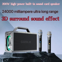 200W High-Power Bluetooth Speaker Home Theater Karaoke Stereo Surround Bass Speaker Outdoor Party Portable Sound System With Mic