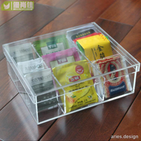 亞克力透明9格首飾收納盒有蓋茶包 咖啡包方糖包收納盒防塵盒子