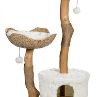 MAU Modern Cat Tree Tower for Large Cats Real Branch Luxury Cat Condo Wood Scratching Tree Cat Lover Gifts